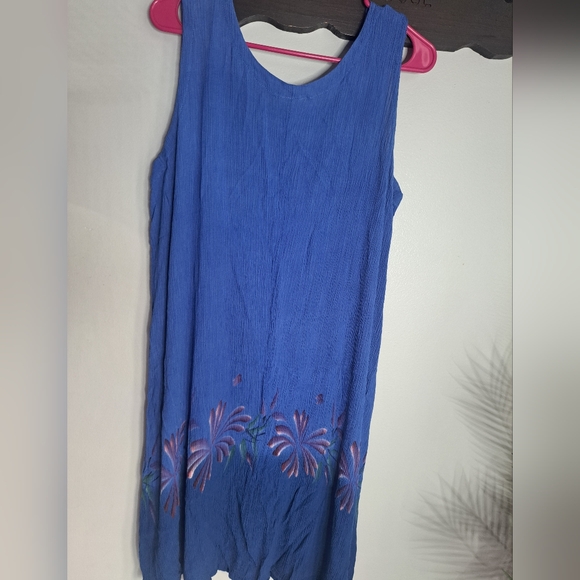 Hibiscus Collection Hawaii Rayon Slip On Blue Floral Print One Size Dress - Picture 5 of 6